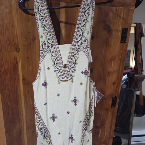 Free People Never Been Cream Backless Mini Dress with Colorful Embroidery - Picture 2 of 4